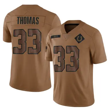 Juanyeh Thomas Men's Limited Brown Indianapolis Colts 2023 Salute To Service Jersey