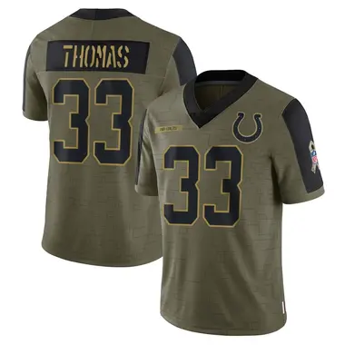 Juanyeh Thomas Men's Limited Olive Indianapolis Colts 2021 Salute To Service Jersey