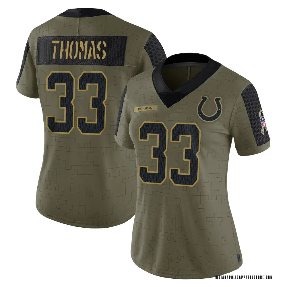 Juanyeh Thomas Women's Limited Olive Indianapolis Colts 2021 Salute To Service Jersey