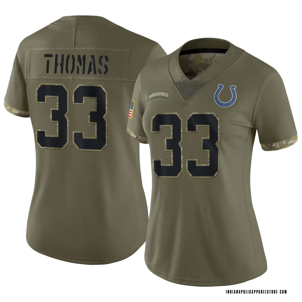 Juanyeh Thomas Women's Limited Olive Indianapolis Colts 2022 Salute To Service Jersey