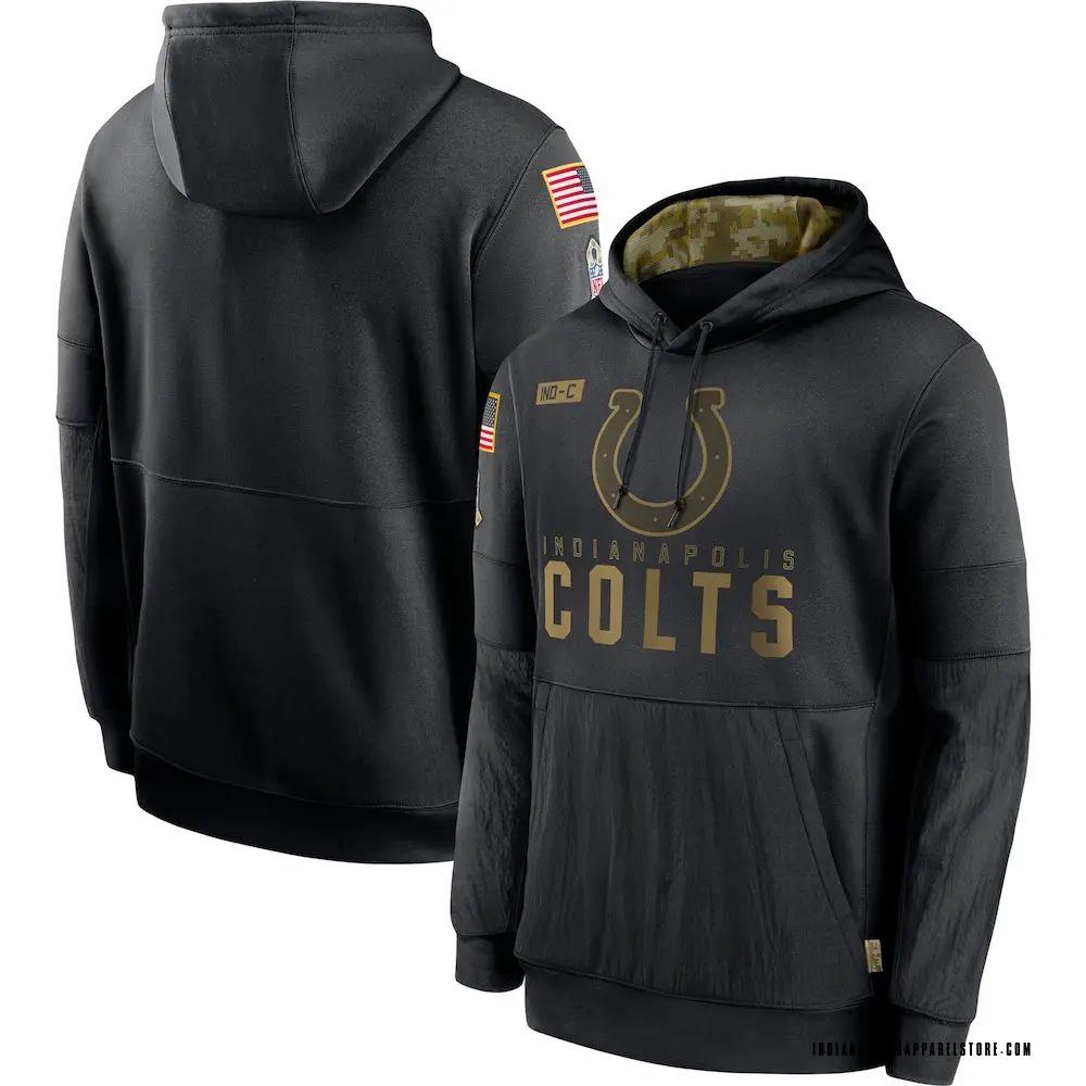 Men's Black Indianapolis Colts 2020 Salute to Service Sideline Performance Pullover Hoodie